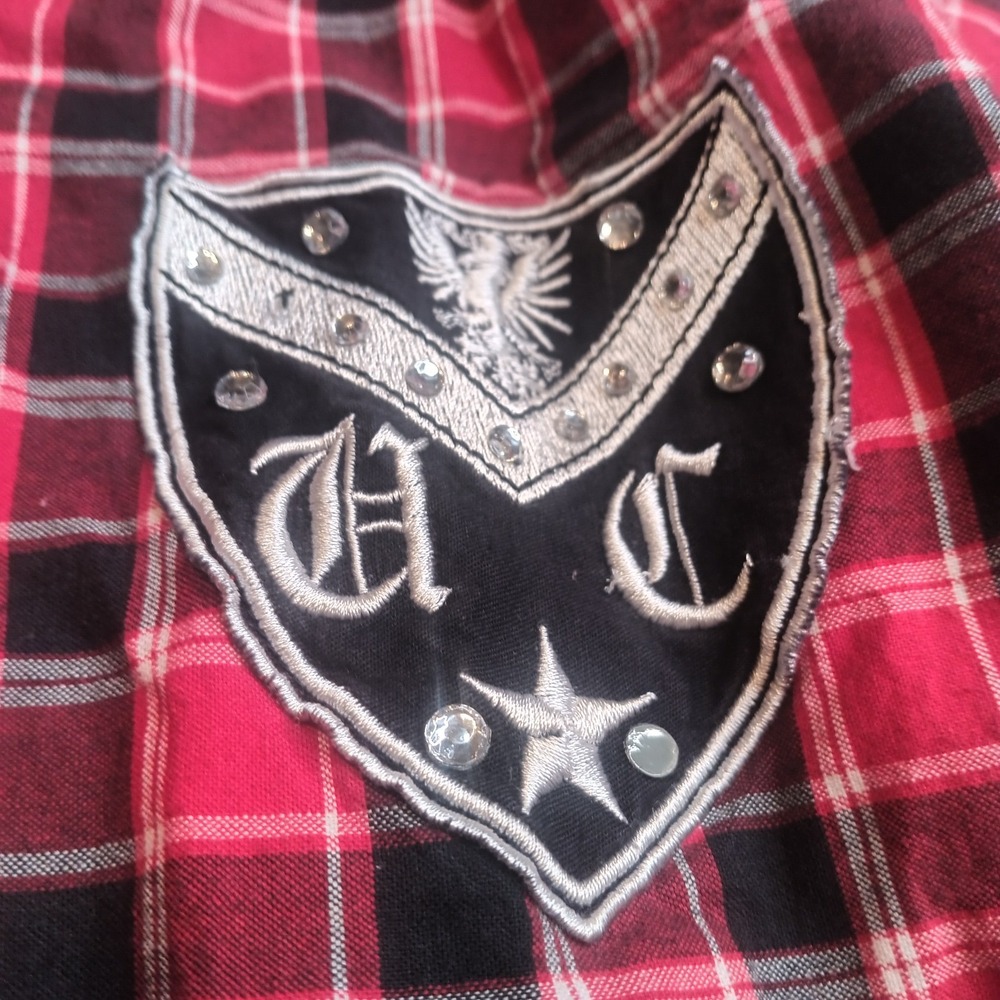 Victorious Urban Couture Embroidered Button Up Shirt Mens 2X Y2K Gingham Plaid - Picture 12 of 12